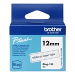 Afbeelding van Brother Btag-135 niet-gelamineerde tape wit op transparant 12 mm (origineel) | BROBTAG-135