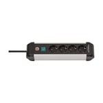 Afbeelding van Brennenstuhl 1391030400 Premium Alu-Line stekkerdoos | 4 stopcontacten | met schakelaar | 1.8 meter | zwart/lichtgrijs | BRE1391030400