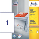 Afbeelding van Avery Zweckform 3478 universele etiketten | wit | zelfklevend | 210 mm x 297 mm | 100 etiketten | AVE3478