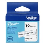 Afbeelding van Brother Btag-131 niet-gelamineerde tape zwart op transparant 12 mm (origineel) | BROBTAG-131