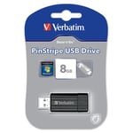Afbeelding van USB stick Verbatim Pinstripe 2.0 | 8 GB | zwart | ACI56VER49062