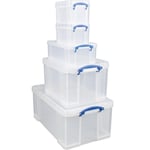 Afbeelding van Really Useful Box opbergdoos voordeelpakket | polypropyleen | transparant | 5 stuks | 64, 35, 9 en 3 liter | UB64BON