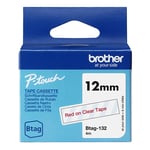 Afbeelding van Brother Btag-132 niet-gelamineerde tape rood op transparant 12 mm (origineel) | BROBTAG-132