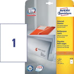 Afbeelding van Avery Zweckform 6119 universele etiketten | wit | zelfklevend | 210 mm x 297 mm | 25 etiketten | AVE6119