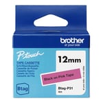Afbeelding van Brother Btag-P31 niet-gelamineerde tape zwart op roze 12 mm (origineel) | BROBTAG-P31