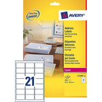 Afbeelding van Avery Zweckform L7160-40 adresetiketten | quickpeel | 63,5 mm x 38,1 mm | 840 etiketten | AVEL7160-40