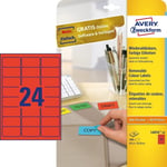 Afbeelding van Avery Zweckform L6034-20 universele etiketten | rood | 63,5 mm x 33,9 mm | 480 etiketten | AVEL6034-20