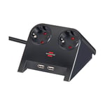 Afbeelding van Brennenstuhl 1153500222 Desktop-Power stekkerdoos | 2 stopcontacten | 2 USB-poorten | 1,8 meter | zwart | BRE1153500222