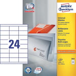 Afbeelding van Avery Zweckform 3664 universele etiketten | wit | zelfklevend | 70 mm x 33,8 mm | 2400 etiketten | AVE3664