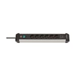 Afbeelding van Brennenstuhl 1391030610 Premium Alu-Line stekkerdoos | 6 stopcontacten | 2 USB-poorten | met schakelaar | 3 meter | zwart/lichtgrijs | BRE1391030610