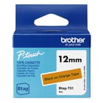 Afbeelding van Brother Btag-T31 niet-gelamineerde tape zwart op oranje 12 mm (origineel) | BROBTAG-T31