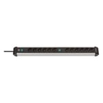 Afbeelding van Brennenstuhl 1391030200 Premium-Alu-Line stekkerdoos | 12 stopcontacten | met schakelaar | 3 meter | zwart/grijs | BRE1391030200