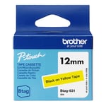 Afbeelding van Brother Btag-631 niet-gelamineerde tape zwart op geel 12 mm (origineel) | BROBTAG-631