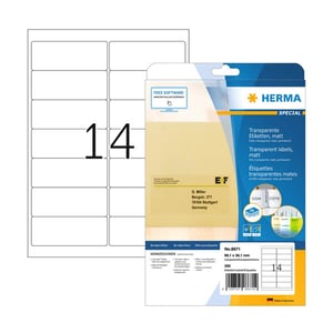 Afbeelding van Herma 8671 matte etiketten | A4 | 99,1 x 38,1 mm | transparant | 350 etiketten