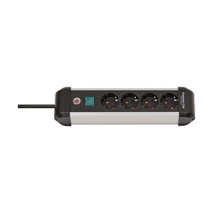 Afbeelding van Brennenstuhl 1391030400 Premium Alu-Line stekkerdoos | 4 stopcontacten | met schakelaar | 1.8 meter | zwart/lichtgrijs
