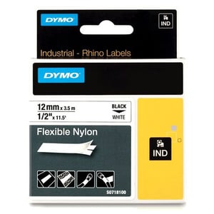 Afbeelding van DYMO S0718100 / 18488 IND Rhino tape flexibel nylon zwart op wit 12mm (origineel)