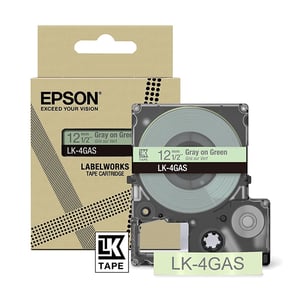 Afbeelding van Epson LK-4GAS tape grijs op groen 12 mm (origineel)