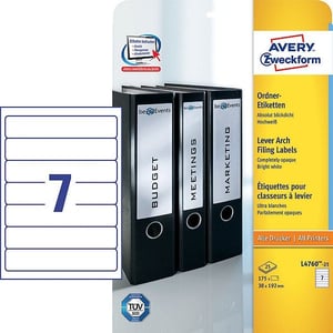 Afbeelding van Avery Zweckform L4760-25 printbare rugetiketten | wit | zelfklevend | smal | 38 mm x 192 mm | 175 etiketten