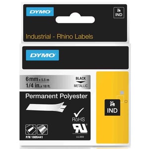 Afbeelding van DYMO 1805441 IND Rhino tape permanent polyester zwart op metallic 6mm (origineel)