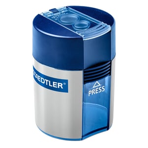 Afbeelding van Staedtler 512F puntenslijper | met dubbele mesjes | opvangbakje | potlooddikte tot 10.2 mm | blauw