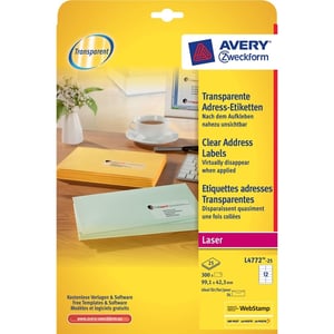Afbeelding van Avery Zweckform L4772-25 transparante etiketten | 99,1 mm x 42,3 mm | 300 etiketten