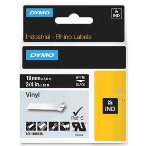 Afbeelding van DYMO 1805436 IND Rhino tape vinyl wit op zwart 19mm (origineel)