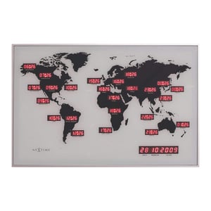 Afbeelding van NeXtime World Time Digit wandklok | glas/aluminium | 55 x 36 cm
