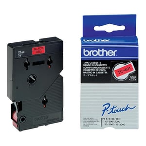 Afbeelding van Brother TC-401 tape zwart op rood 12mm x 7,7m (origineel)