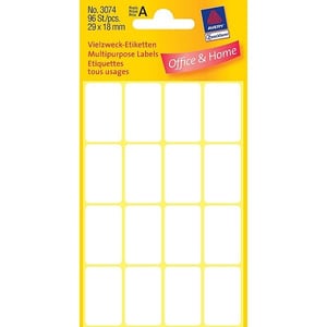 Afbeelding van Avery Zweckform 3074 multifunctionele etiketten | wit | 29 mm x 18 mm | 96 etiketten