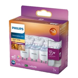 Afbeelding van Philips GU10 LED-spot | 2.6W (35W) | WarmGlow | 3 stuks