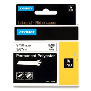 Afbeelding van DYMO S0718240 / 18482 IND Rhino tape permanent polyester zwart op wit 9mm (origineel)
