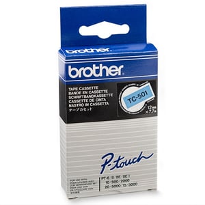 Afbeelding van Brother TC-501 tape zwart op blauw 12mm x 7,7m (origineel)