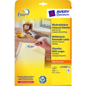 Afbeelding van Avery Zweckform L4736-25 multifunctionele etiketten | wit | 45,7 x 21 mm | 1.200 etiketten