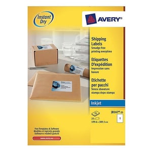 Afbeelding van Avery Zweckform J8167-25 verzendetiketten | wit | zelfklevend | 199,6 mm x 289,1 mm | 25 etiketten