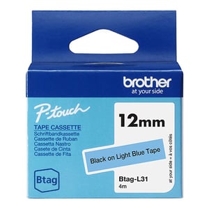 Afbeelding van Brother Btag-L31 niet-gelamineerde tape zwart op lichtblauw 12 mm (origineel)