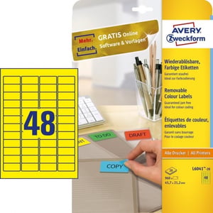 Afbeelding van Avery Zweckform L6041-20 etiketten | geel | 45,7 mm x 21,2 mm | 960 etiketten