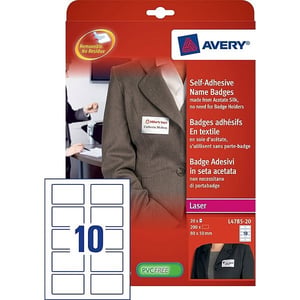 Afbeelding van Avery Zweckform L4785-20 naambadge etiketten | zelfklevend | 50 mm x 80 mm | wit | 200 etiketten