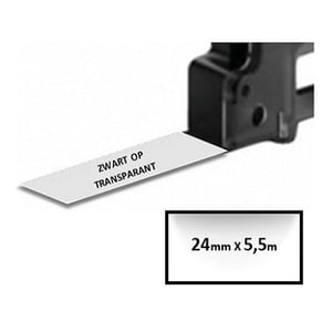 Afbeelding van DYMO 1805433 IND Rhino tape permanent polyester zwart op transparant 24mm (huismerk)