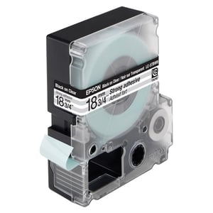 Afbeelding van Epson LC-5TBW9 extra klevende tape zwart op transparant 18 mm origineel