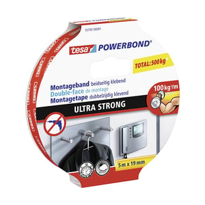 Afbeelding van Tesa 55792-00001-02 Powerbond Ultra Strong tape | dubbelzijdig | wit | 19 mm x 5 m