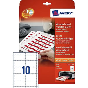 Afbeelding van Avery Zweckform L4727-20 naambadge etiketten | 54 mm x 90 mm | wit | 200 etiketten