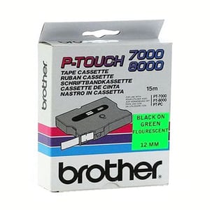 Afbeelding van Brother TX-D31 tape zwart op neon groen 12mm x 15m (origineel)