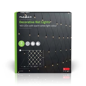Afbeelding van Nedis LED kerstverlichting net | 160 lampjes | 2 x 1 meter | binnen/buiten | koel wit