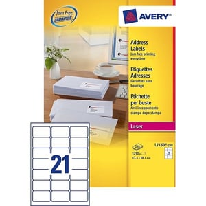 Afbeelding van Avery Zweckform L7160-250 adresetiketten | quickpeel | 63,5 mm x 38,1 mm | 5250 etiketten