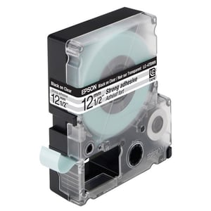 Afbeelding van Epson LC-4TBW9 extra klevende tape zwart op transparant 12 mm (9m)