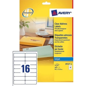 Afbeelding van Avery Zweckform J8562-25 transparante etiketten | 99,1 mm x 33,9 mm | 400 etiketten