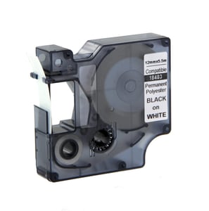 Afbeelding van DYMO S0718210 / 18483 IND Rhino tape permanent polyester zwart op wit 12mm (huismerk)