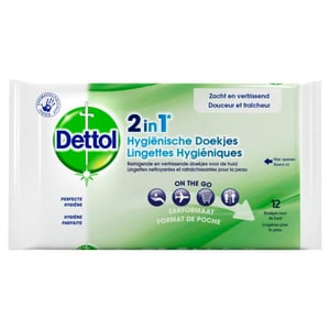 Afbeelding van Dettol hygiënische 2-in-1 doekjes | 12 stuks