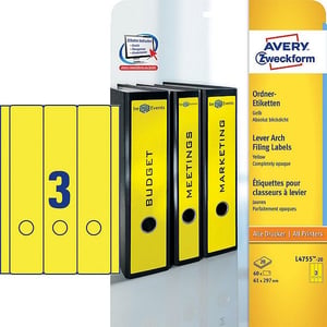 Afbeelding van Avery Zweckform L4755-20 printbare rugetiketten | geel | zelfklevend | breed | 61 mm x 297 mm | 60 etiketten