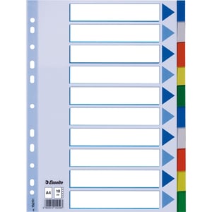 Afbeelding van Esselte 15261 A4 tabbladen | gekleurd plastic | 10 tabs | 11 gaats